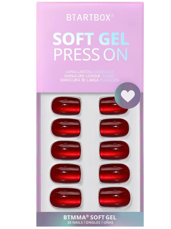 BTArtbox Press On Nails red cat eye soft gel reusable square nails