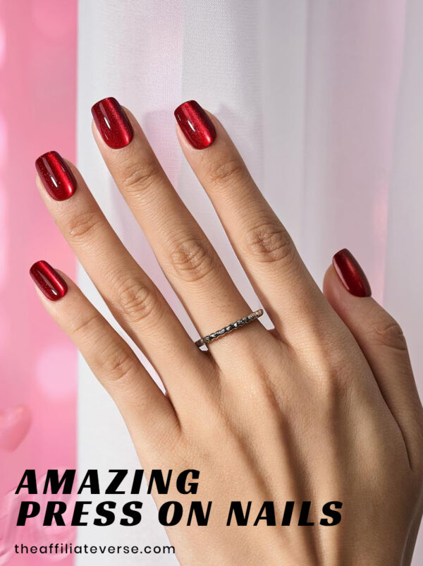 BTArtbox Press On Nails red cat eye soft gel reusable square nails