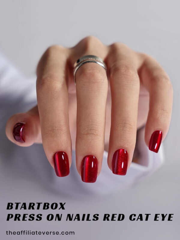 BTArtbox Press On Nails red cat eye soft gel reusable square nails