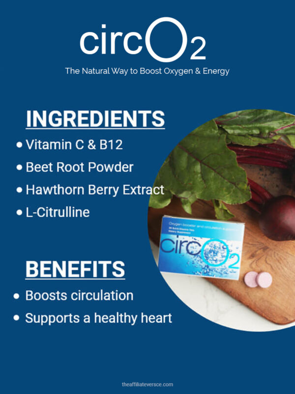 CircO2 benefits showing improved energy, better focus, and healthy blood circulation