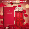 Elizabeth Arden Red Door Women's Perfume – iconic floral Eau de Toilette bottle with red and gold design, surrounded by roses and soft lighting.